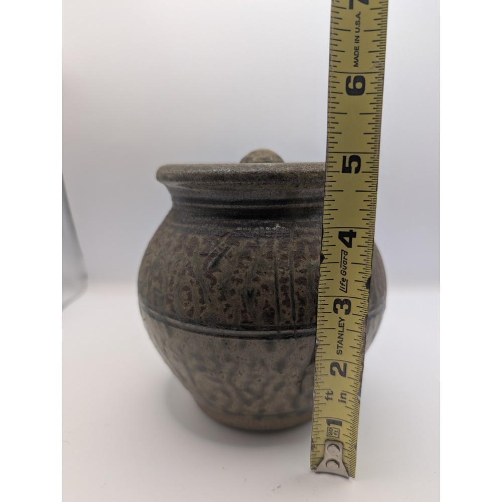 Studio Art Hand Thrown Ceramic Pottery Jar Crock Canister w/ Lid Brown Signed